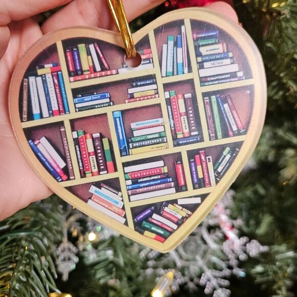 New Christmas Tree Ornament Books Lover Bookworm Heart Book lover Shelf - Picture 11 of 12